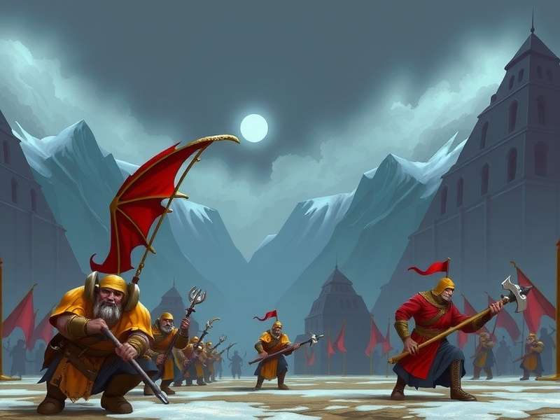 A diverse group of Warhammer players engaged in a intense tabletop game at a well-lit store