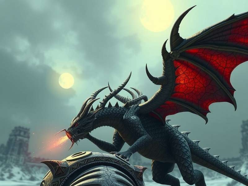 A powerful dragon warhammer resting on a stone altar in Old School RuneScape style