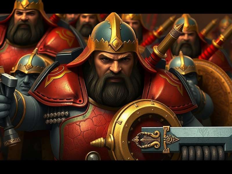 Warhammer army builder showcase with miniatures and rulebooks