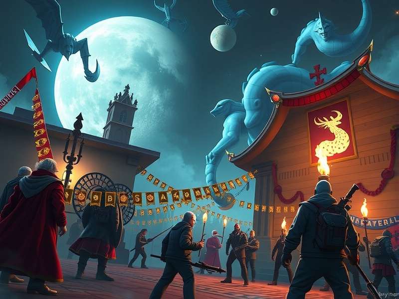 Warhammer tabletop battle scene with miniatures and dice