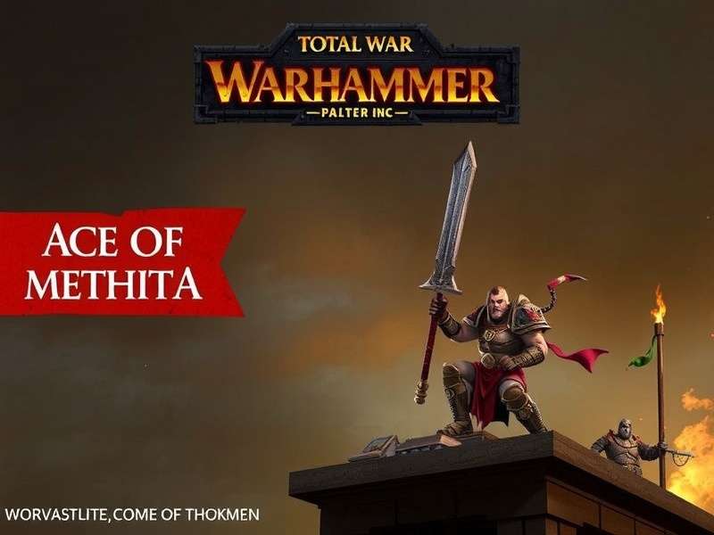 Epic battle scene from Total War: Warhammer showing Empire troops fighting Chaos Warriors