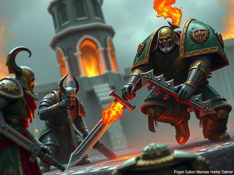 Detailed Warhammer 40k Space Marines miniature army on a battlefield