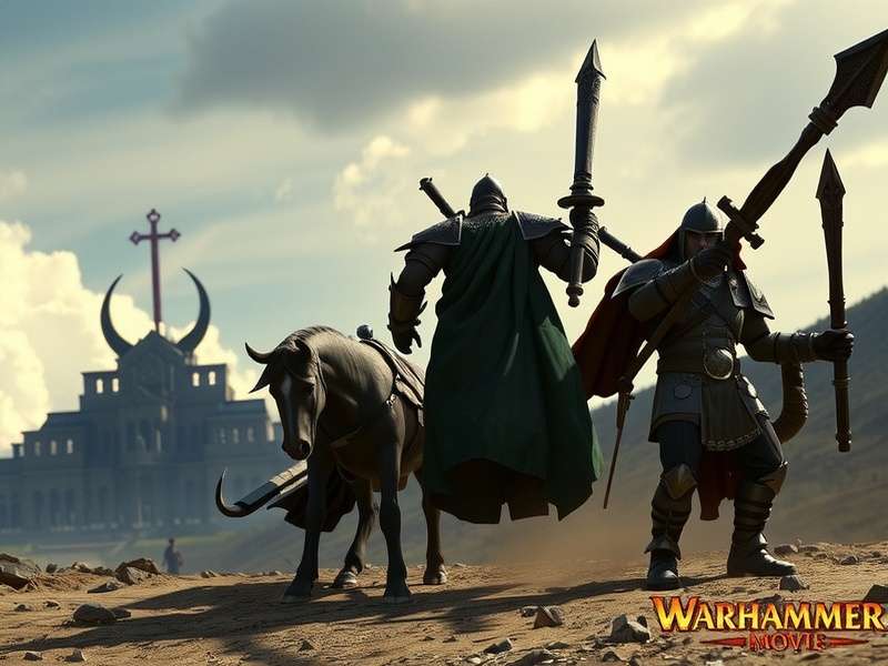 Concept art of Space Marines in a cinematic battle scene from the upcoming Warhammer movie