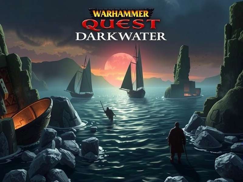 Warhammer Quest Darkwater game board and miniatures showing the cursed city