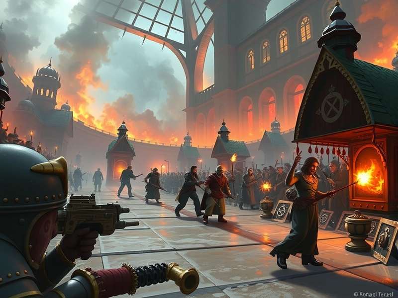 A detailed painted Warhammer 40,000 Space Marine miniature on a battlefield