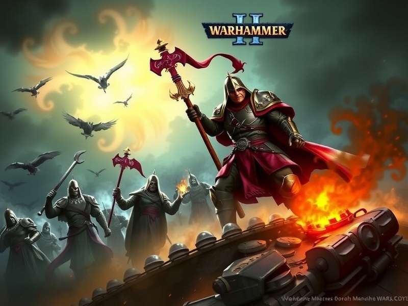 Total War Warhammer III key art featuring factions from Cathay, Kislev, and the Chaos Realms