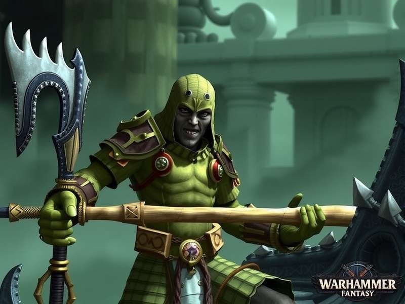 Beautifully painted Warhammer figurines — an Empire Knight and an Orc Warboss on display