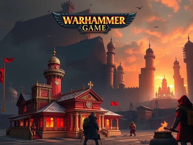 Epic Warhammer battlefield scene with Space Marines and Chaos forces locked in combat