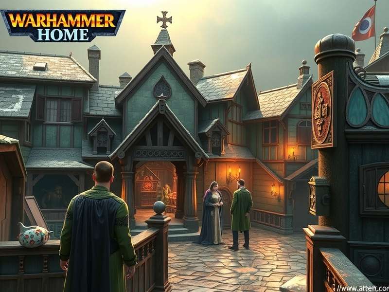 Epic Warhammer battlefield with miniature soldiers and terrain
