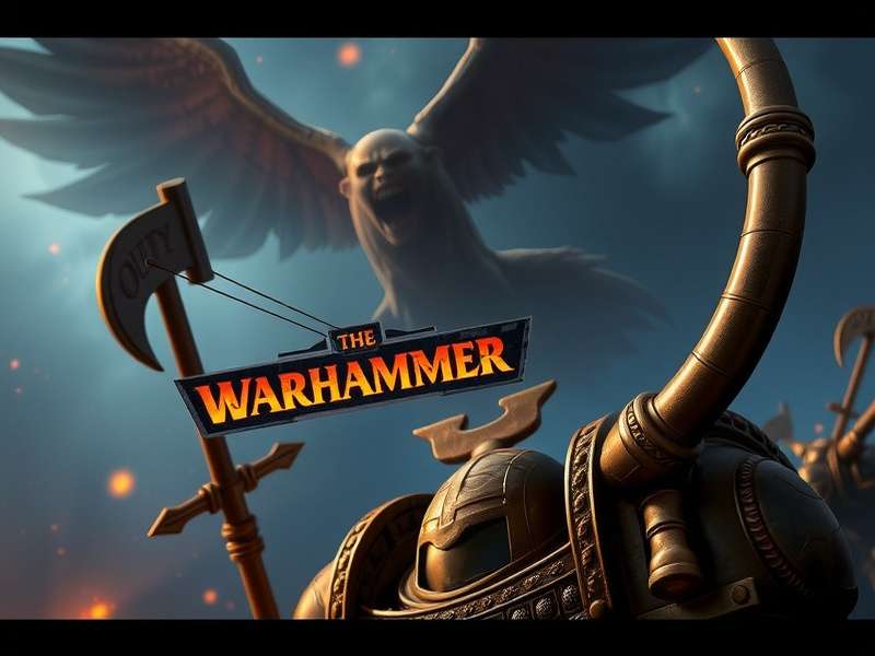 Epic Warhammer cinematic battle scene with space marines and dramatic lighting